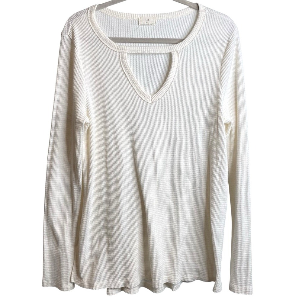 ANTHROPOLOGIE T.LA Nadia Ivory Waffle Knit Cutout Thermal Top M Boho Gorpcore